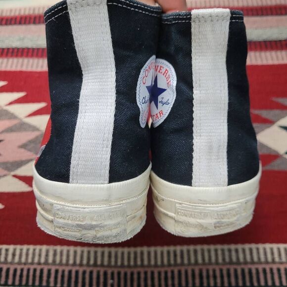 Converse x Comme De Garcons Play High Top Sneakers Sz W 7 M 5 Hidden Heart Black - Picture 7 of 9